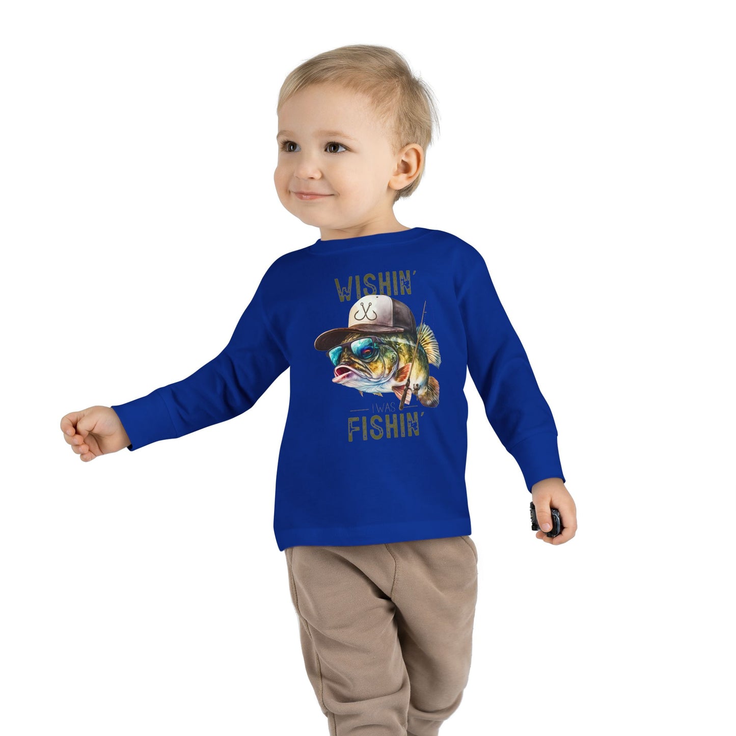 Wishin' I Was Fishin' Toddler Long Sleeve Tee - Fun Fishing Graphic Tee for Kids