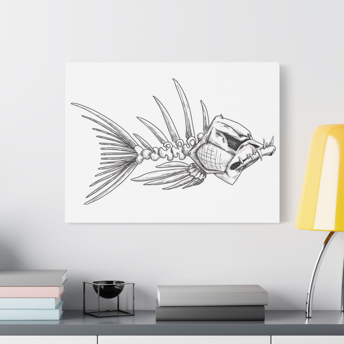 Artistic Fish Skeleton Canvas Print - Unique Home Decor for Ocean Lovers