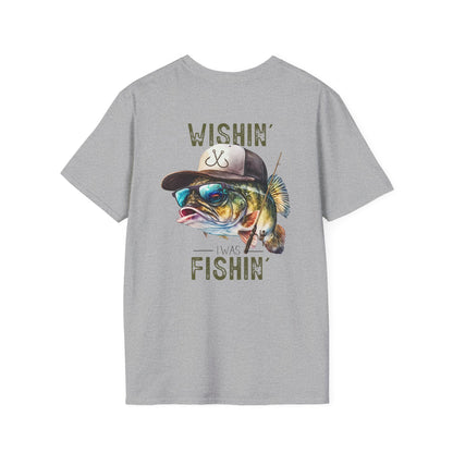 Fishing in the Dark Funny Fishing T-Shirt - 'WISHIN' I WAS FISHIN'' Unisex Softstyle Tee