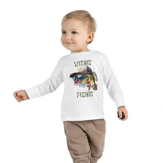 Wishin' I Was Fishin' Toddler Long Sleeve Tee - Fun Fishing Graphic Tee for Kids