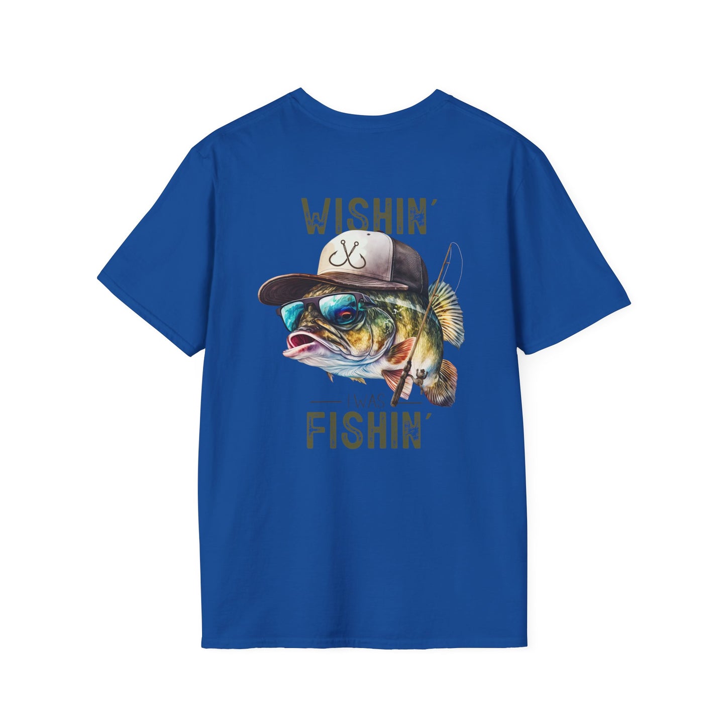 Fishing in the Dark Funny Fishing T-Shirt - 'WISHIN' I WAS FISHIN'' Unisex Softstyle Tee