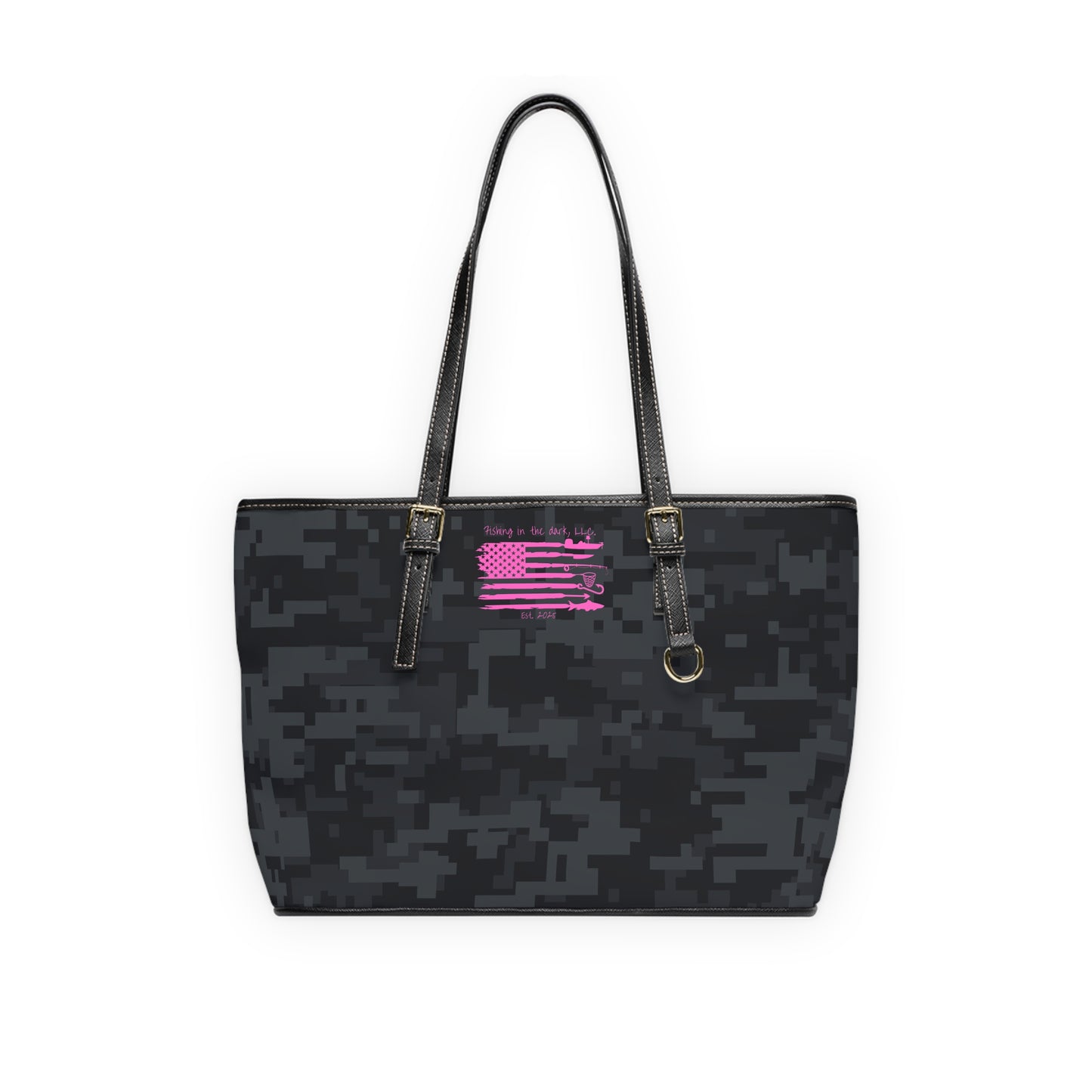 Stylish PU Leather Tote Bag with Pink Camo American Flag Design