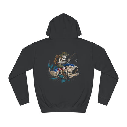 Skeleton Fishing in the Dark Hoodie w/ Blue American Flag on Front