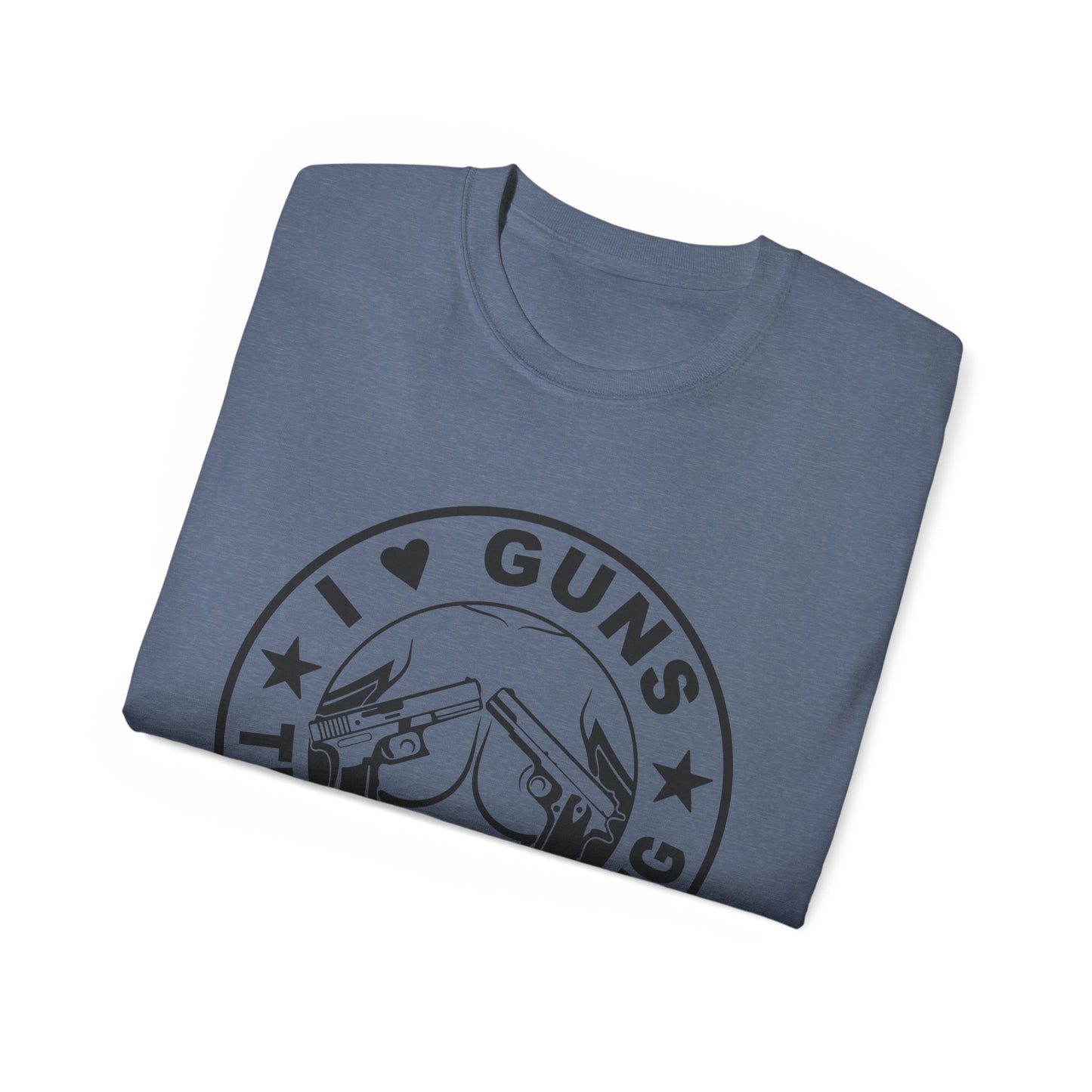 Funny Unisex Cotton Tee - "I ❤️ Guns, Titties & Fishing"