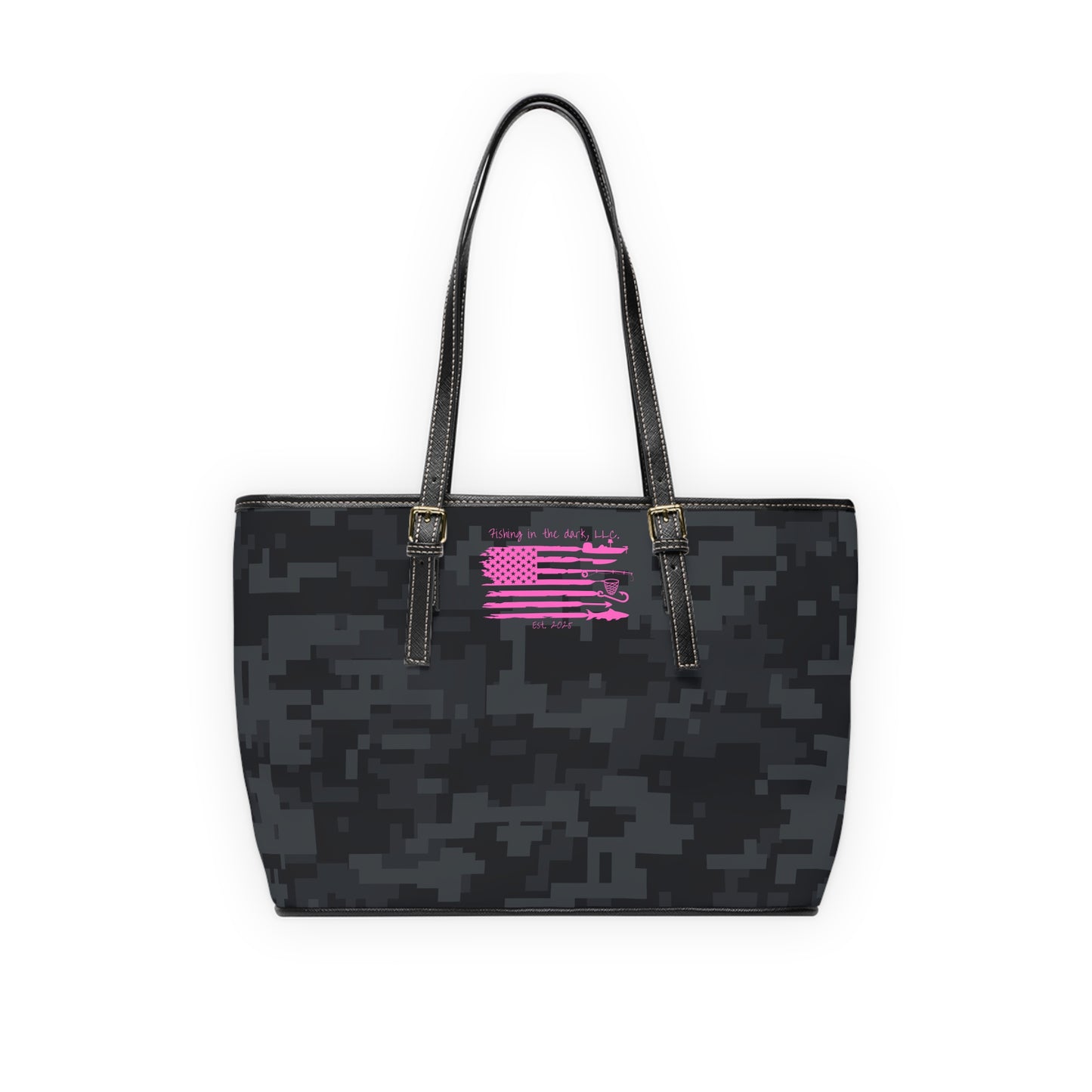 Stylish PU Leather Tote Bag with Pink Camo American Flag Design