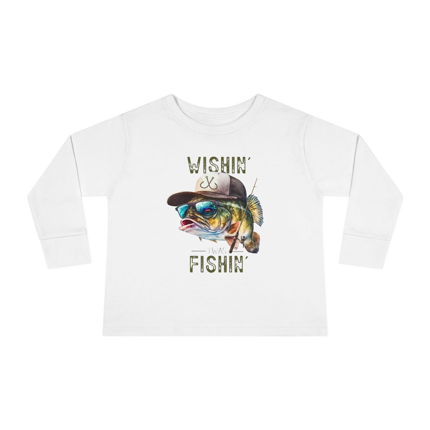 Wishin' I Was Fishin' Toddler Long Sleeve Tee - Fun Fishing Graphic Tee for Kids