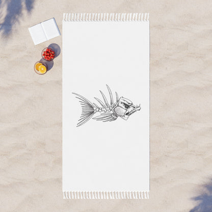 Boho Beach Towel with Skull Fish Design